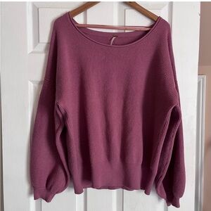 Shadow Crew Blossom Balloon Sleeves Oversized Mauve Sweater Free People